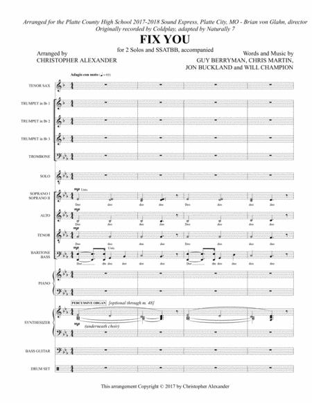 Free Sheet Music Fix You Full Score And Parts