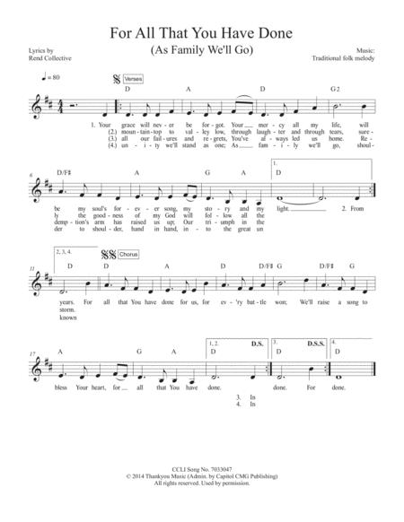 For All That You Have Done As Family We Ll Go Sheet Music