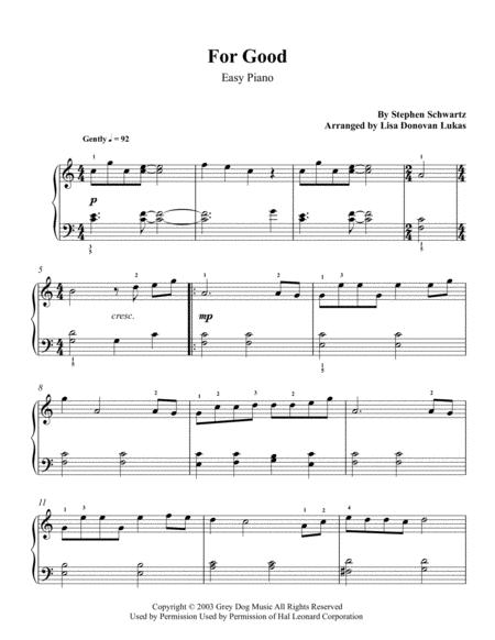 For Good From Wicked For Easy Piano Sheet Music