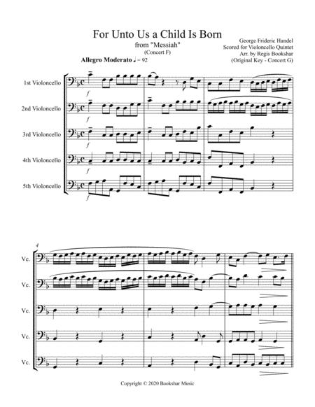 Free Sheet Music For Unto Us A Child Is Born From Messiah F Violoncello Quintet