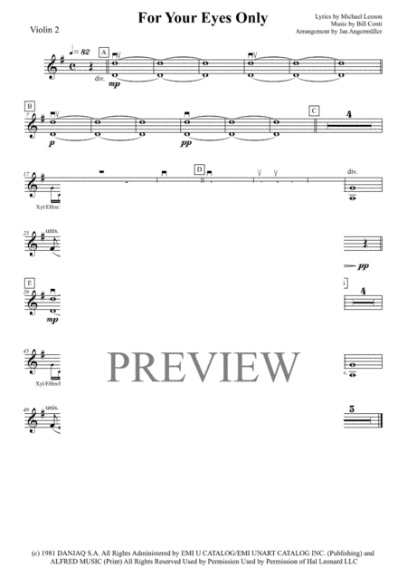 Free Sheet Music For Your Eyes Only Violin 2 Part Transcription Of Original Sheena Easton Recording