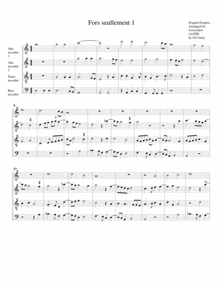 Fors Seullement 1 Arrangement For 4 Recorders Sheet Music