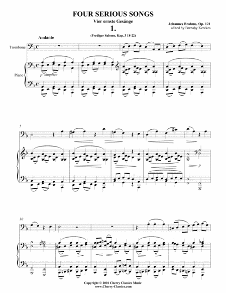 Free Sheet Music Four Serious Songs For Trombone Or Bass Trombone Piano