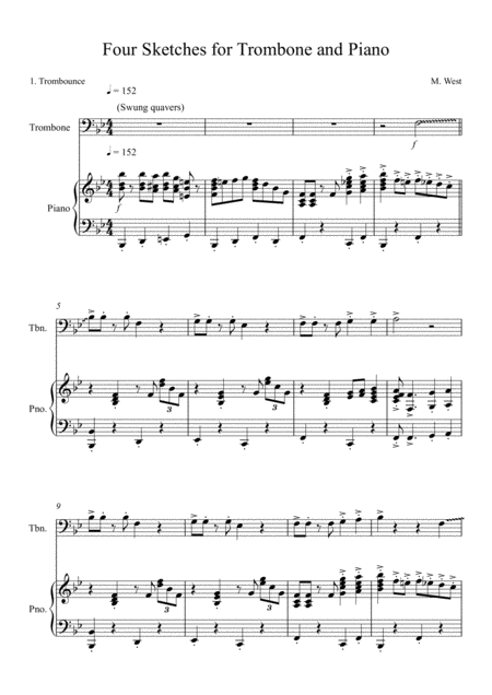 Free Sheet Music Four Sketches For Trombone Piano 1 Trombounce
