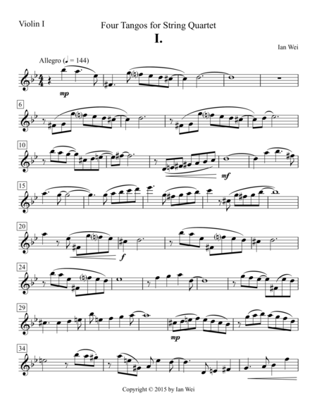 Free Sheet Music Four Tangos For String Quartet I