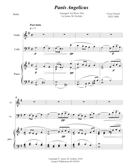 Franck Panis Angelicus For Piano Trio Sheet Music