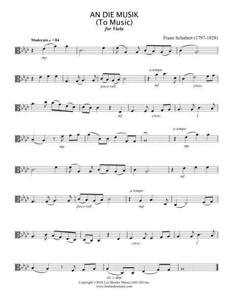 Free Sheet Music Franz Schubert An Die Musik For Solo Unaccompanied Viola