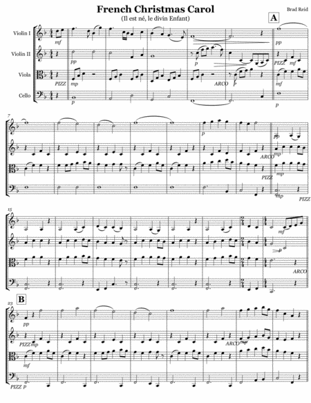 Free Sheet Music French Christmas Carol String Quartet