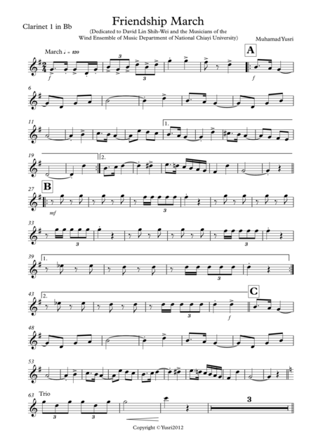 Friendship March Clarinet 1 Part Sheet Music