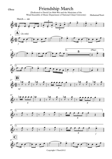 Free Sheet Music Friendship March Oboe Part