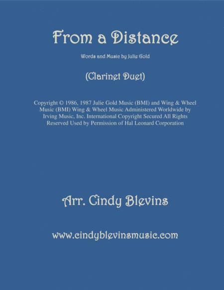 From A Distance Arranged For Clarinet Duet Sheet Music