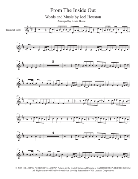 From The Inside Out Original Key Trumpet Sheet Music