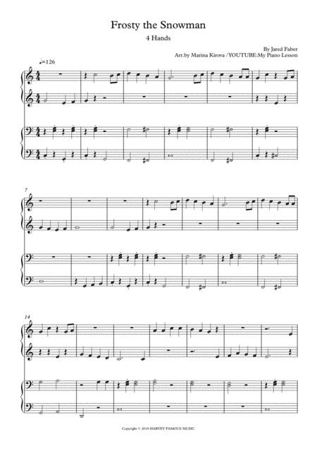 Free Sheet Music Frosty The Snowman Easy 4 Hands Piano Duet With Note Names