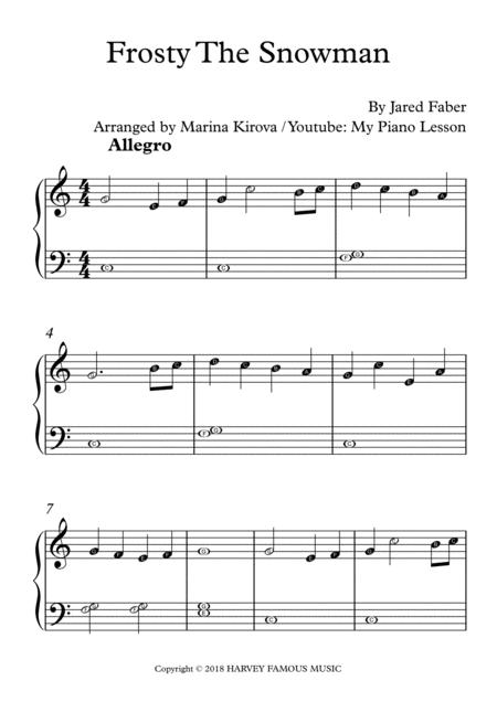 Frosty The Snowman Easy Piano Solo With Note Names In Easy To Read Format Sheet Music