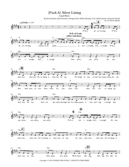 Fuck A Silver Lining Panic At The Disco Lead Sheet Sheet Music