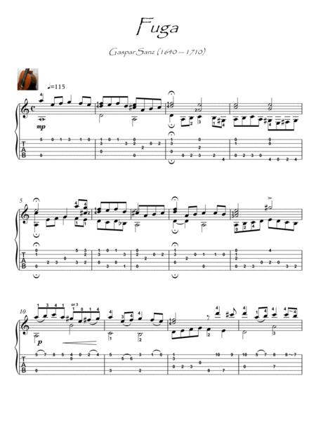 Fuga By Gaspar Sanz Guitar Solo Sheet Music