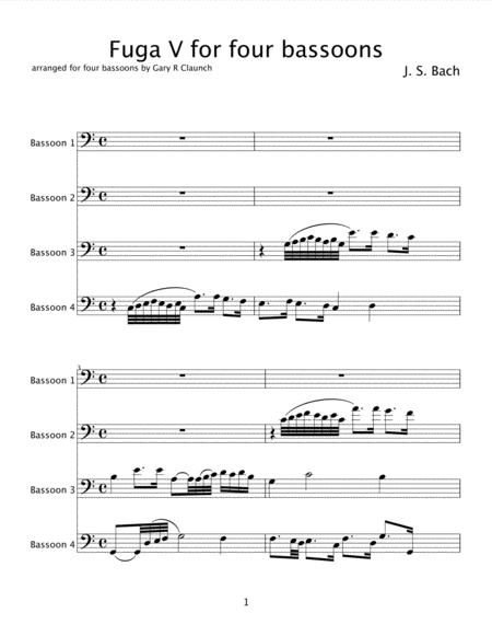 Fuga V By Js Bach Arranged For 4 Bassoons Sheet Music