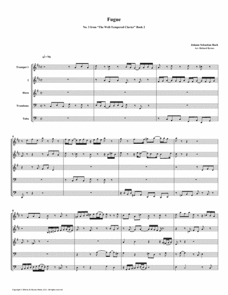 Fugue 03 From Well Tempered Clavier Book 2 Brass Quintet Sheet Music