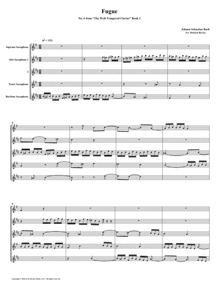 Fugue 04 From Well Tempered Clavier Book 2 Saxophone Quintet Sheet Music