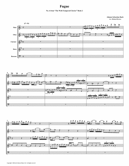 Free Sheet Music Fugue 06 From Well Tempered Clavier Book 2 Woodwind Quintet