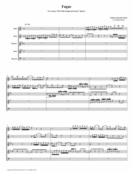 Fugue 06 From Well Tempered Clavier Book 2 Woodwind Quintet Sheet Music