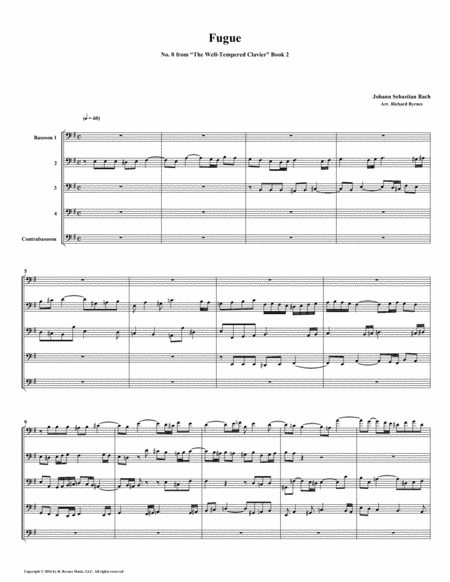 Free Sheet Music Fugue 08 From Well Tempered Clavier Book 2 Bassoon Quintet