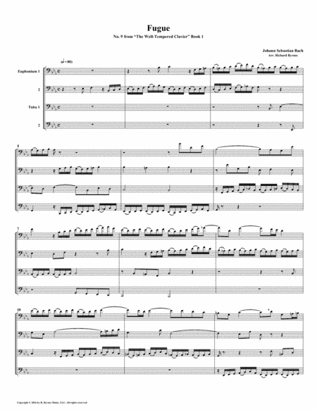 Free Sheet Music Fugue 09 From Well Tempered Clavier Book 1 Euphonium Tuba Quartet