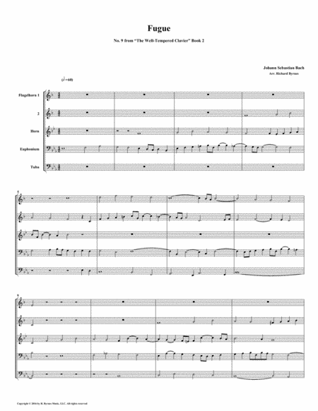 Fugue 09 From Well Tempered Clavier Book 2 Conical Brass Quintet Sheet Music