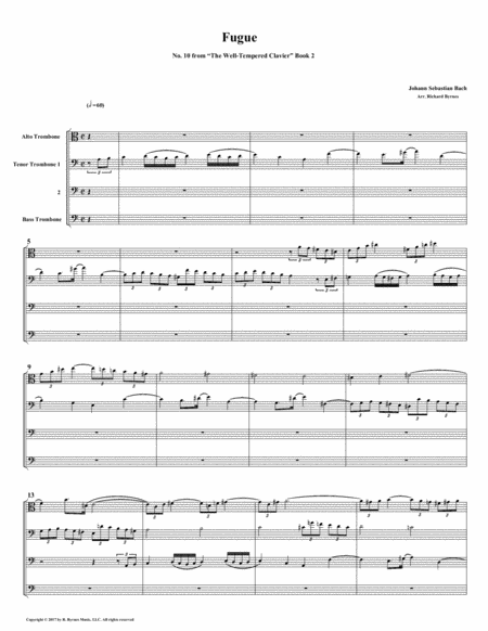 Fugue 10 From Well Tempered Clavier Book 2 Trombone Quartet Sheet Music