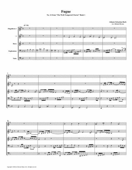 Fugue 12 From Well Tempered Clavier Book 1 Conical Brass Quintet Sheet Music