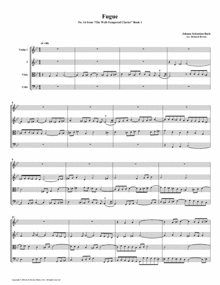 Fugue 14 From Well Tempered Clavier Book 1 String Quartet Sheet Music