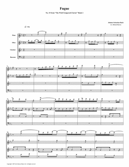 Fugue 15 From Well Tempered Clavier Book 2 Woodwind Quartet Sheet Music