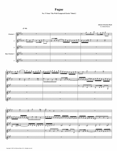 Fugue 17 From Well Tempered Clavier Book 2 Clarinet Quintet Sheet Music