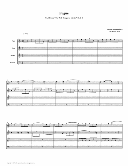 Free Sheet Music Fugue 18 From Well Tempered Clavier Book 2 Woodwind Quartet