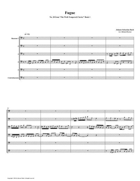 Free Sheet Music Fugue 20 From Well Tempered Clavier Book 1 Bassoon Sextet