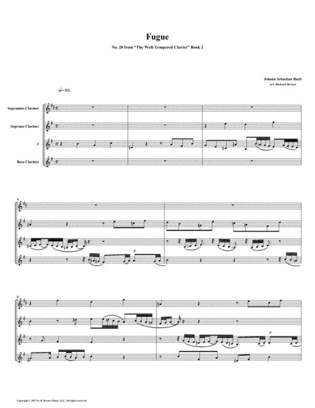 Free Sheet Music Fugue 20 From Well Tempered Clavier Book 2 Clarinet Quartet