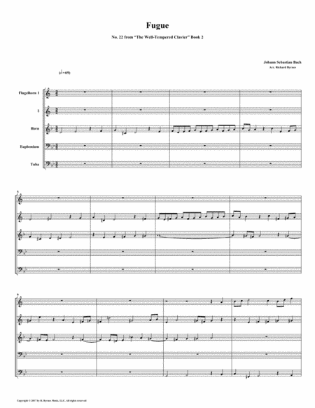 Free Sheet Music Fugue 22 From Well Tempered Clavier Book 2 Conical Brass Quintet