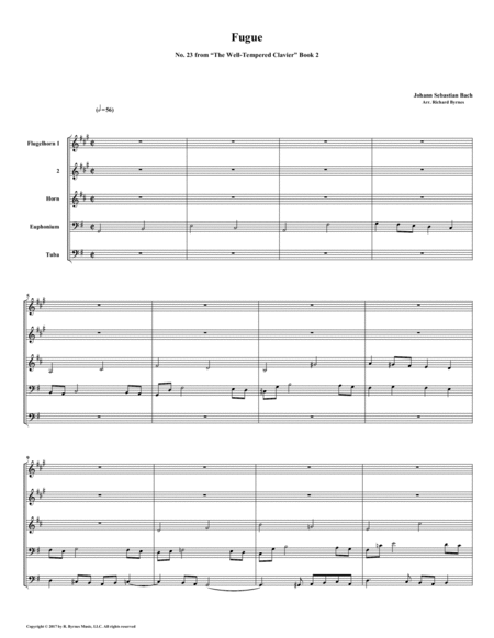 Free Sheet Music Fugue 23 From Well Tempered Clavier Book 2 Conical Brass Quintet