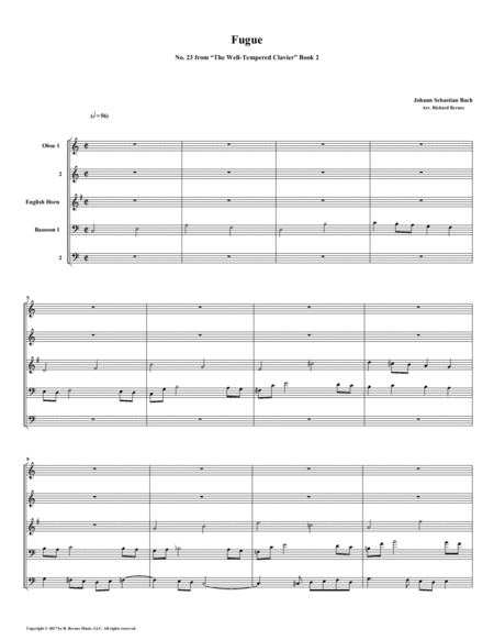 Fugue 23 From Well Tempered Clavier Book 2 Double Reed Quintet Sheet Music