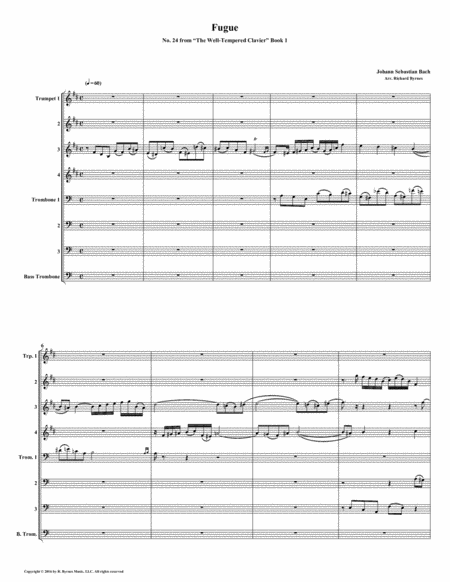 Free Sheet Music Fugue 24 From Well Tempered Clavier Book 1 Brass Octet