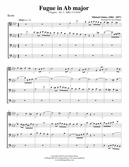 Fugue In Ab Major For Trombone Or Low Brass Quartet Sheet Music