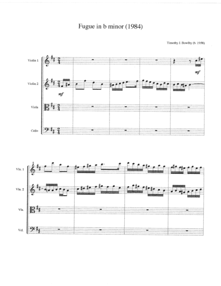 Fugue In B Minor 1984 For String Quartet Score Sheet Music