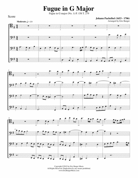 Free Sheet Music Fugue In G Major For Trombone Or Low Brass Quartet