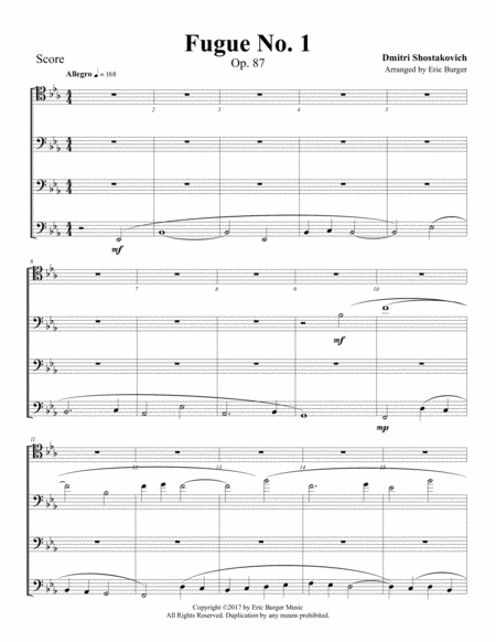 Free Sheet Music Fugue No 1 For Trombone Or Low Brass Quartet