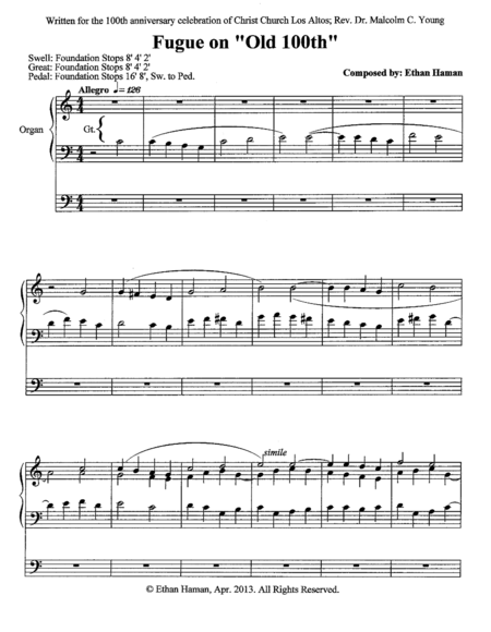 Free Sheet Music Fugue On Old 100th