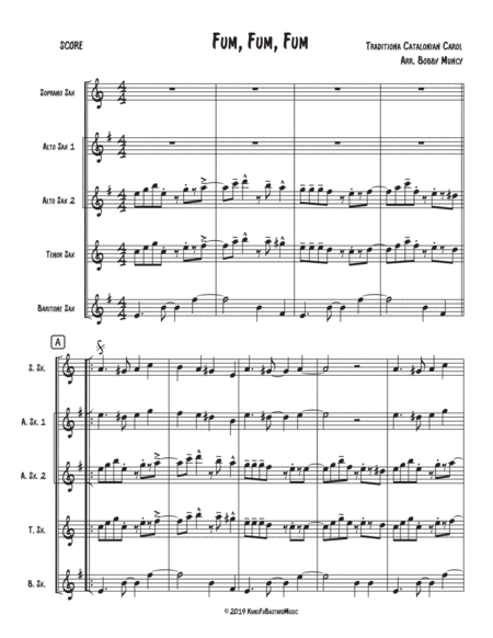 Free Sheet Music Fum Fum Fum Sax Quartet Satb Or Aatb