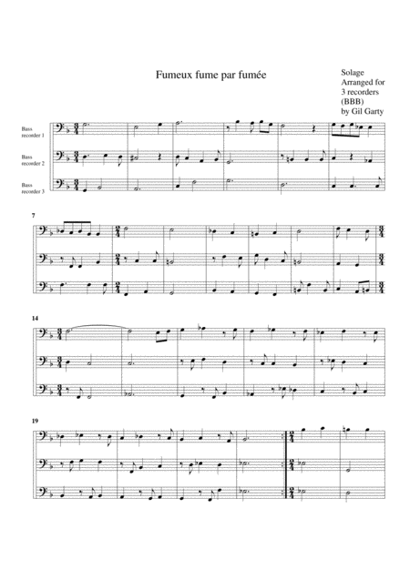 Fumeux Fume Par Fumee Arrangement For 3 Recorders Sheet Music