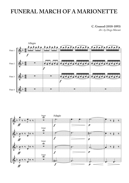Free Sheet Music Funeral March Of A Marionette For Flute Quartet