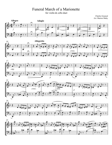 Funeral March Of A Marionette For Violin Cello Duet Sheet Music