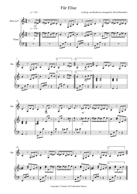 Free Sheet Music Fur Elise For French Horn And Piano